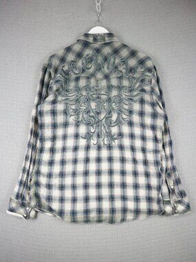 Roar Cyprus Thick Embroidered Back Design Y2K Plaid Snap Closure Pearl XL